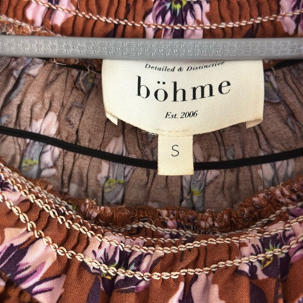 BOHME Women’s Cognac Brown with Pink Purple Green Yellow White Floral Blouse - Picture 3 of 4